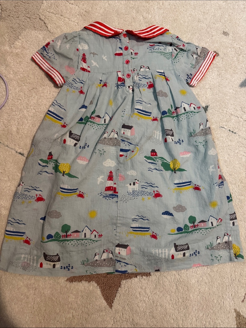 Mini Boden Light Blue Nautical Print Dress with Red Trim - Picture 4 of 5